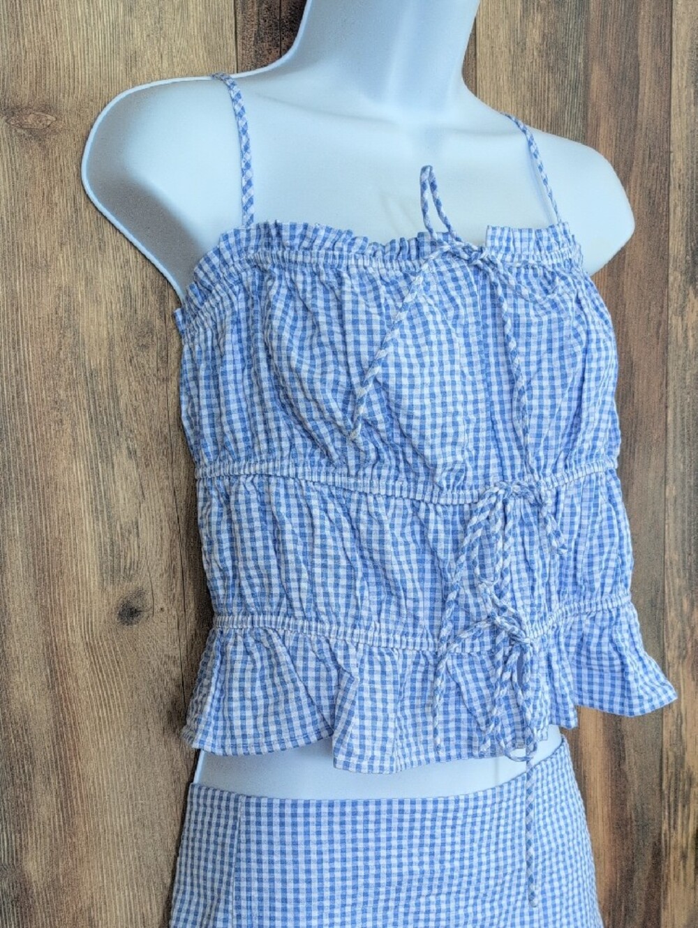 No Boundaries Blue and White Gingham Tank & Skirt Set L/L T174 - Picture 2 of 6